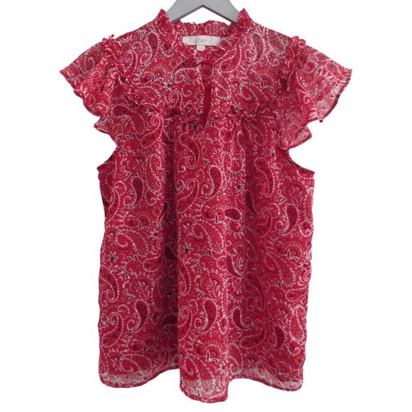 LOFT Red Paisley Lightweight Flowy Ruffle Top Sz M - Picture 1 of 5